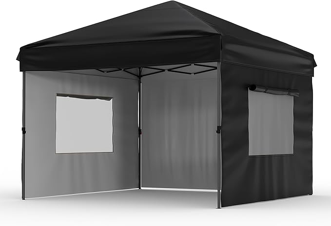 GarveeHome 10x10 Pop Up Canopy Tent Outdoor Canopy One-Person Set Up Heavy Duty Commercial Instant Tent Shelter, 3-Sidewall, Events, Parties, Camping, Black