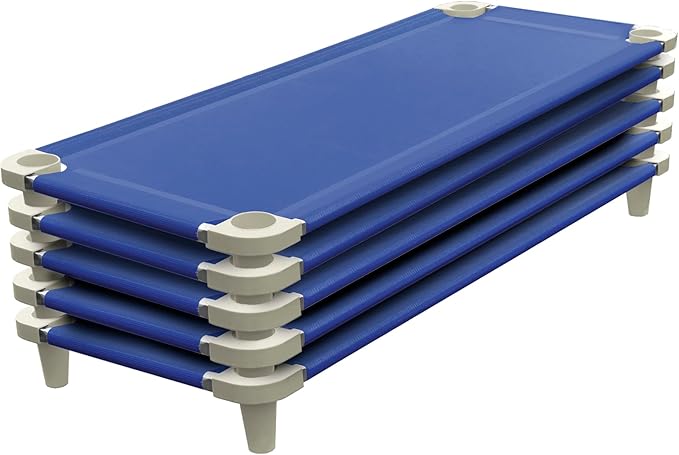 Acrimet Nap Cot for Kids, PortableToddler Child Bed, Stackable 52" L (Stainless Steel Tubes) (Blue Breathable Mesh Fabric - Gray Feet) (5 Pack)