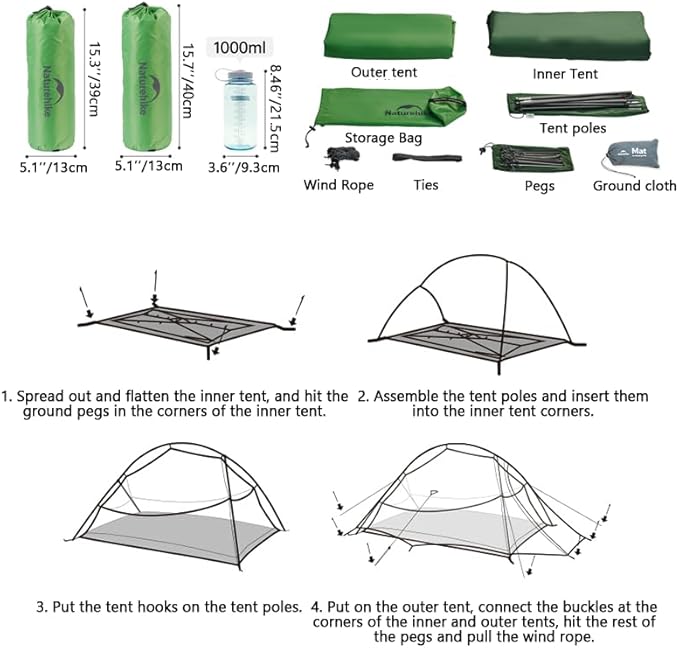 Naturehike 1/2 Person 3 Seasons Cloud Up Base Tent, Windproof [7-Level] & Rainproof [PU3000mm+] Camp Tent with Y Self-Supporting Structure for Camping Backpacking Hiking Trekking