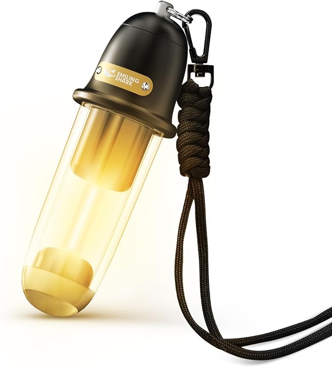 Smiling Shark Camping Ambient Lighting, XPE LED Small Tent Light with Lanyard Rechargable IPX4 Waterproof White & Warm Light Mode Wearable Portable Camping Lantern for Outdoor Hiking Emergency Picnic