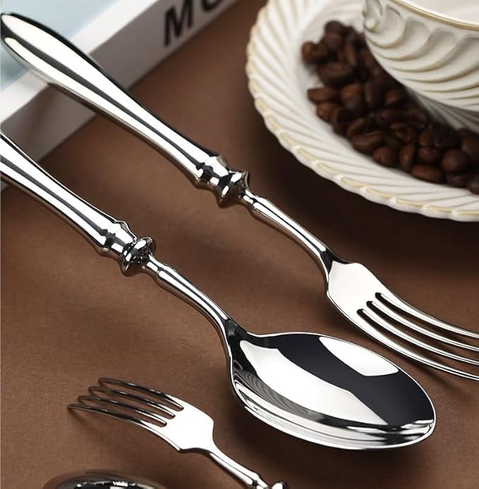 Silverware Flatware Cutlery Set， 5/20/30/40 Pieces 304 Stainless Steel Knives and Forks， High-end Steakhouse Dining Knives， Forks and Spoons， Restaurant Home，Silver-6Set-30Pcs