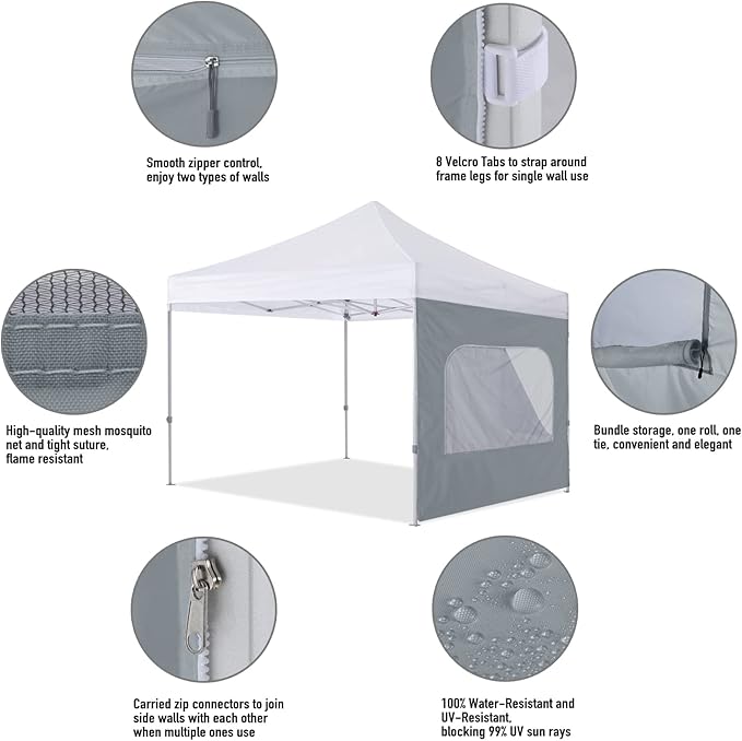 COOSHADE Instant Canopy SunWall 10x10 Canopy SideWall for Pop up Canopy Tent, 1 Pack Sidewall with Mesh Window Only, Grey