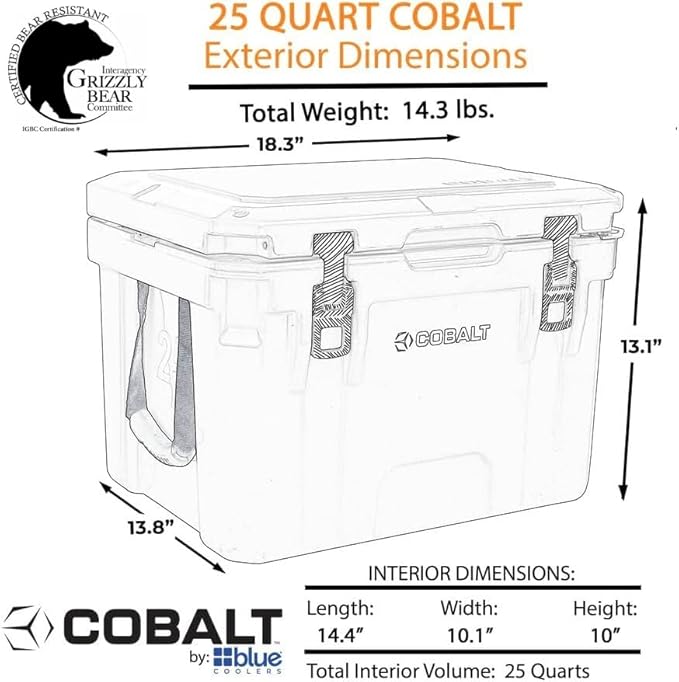 Cobalt 25 Quart Roto-Molded Super Ice Cooler | Large Ice Chest Holds Ice Up to 3 Days |