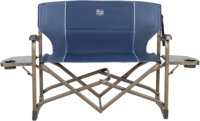 Timber Ridge Double Camping Chair Foldable Loveseat Directors Chairs, Oversized Double Folding Camping Chairs with 2 Side Tables, 2 Person Lawn Chair, Heavy Duty Support 600 LBS for Outdoor, Blue