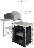 VEVOR Camping Kitchen Table, Folding Outdoor Cooking Table with Storage Carrying Bag, Aluminum Cook Station 1 Cupboard & Detachable Windscreen, Quick Set-up for Picnics, BBQ, RV Traveling, Black