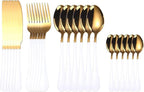 Flatware Sets 24pcs 18/10 Stainless Steel Cutlery Set Gold Tableware Set Fork Knife Spoon Dinnerware Set Flatware Set Silverware Set Stainless Steel