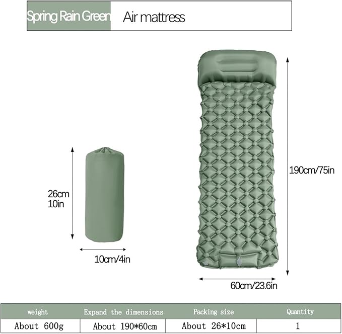 Outdoor Camping Inflatable Mattress Sleeping Pad with Pillows Hiking(Navy Blue)