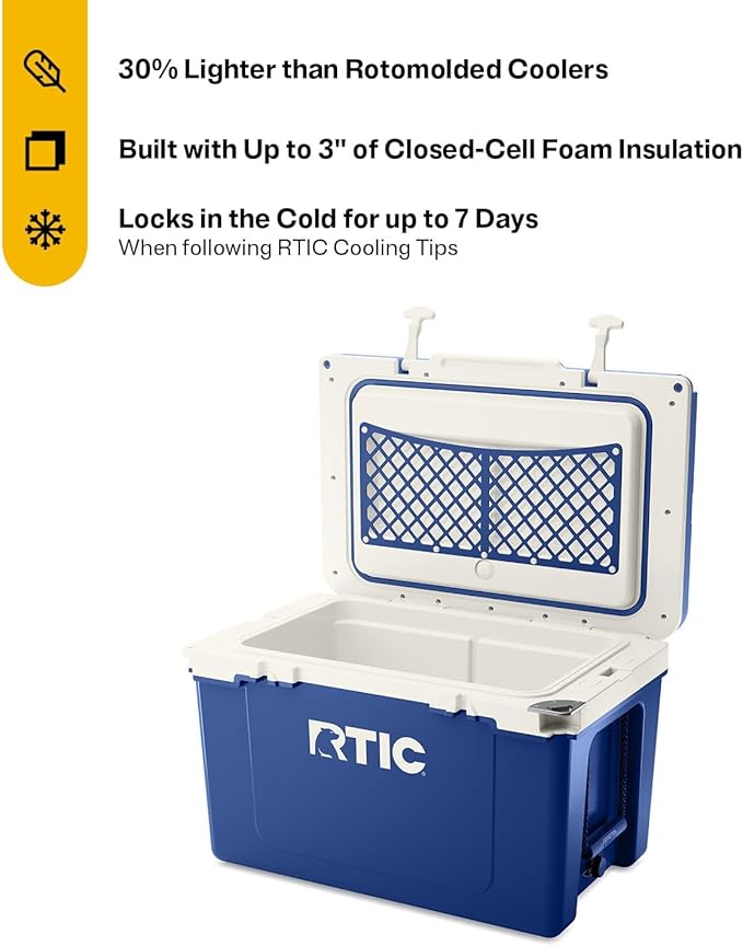 RTIC Ultra-Light 52 Quart Hard Cooler Insulated Portable Ice Chest Box for Beach, Drink, Beverage, Camping, Picnic, Fishing, Boat, Barbecue, 30% Lighter Than Rotomolded Coolers