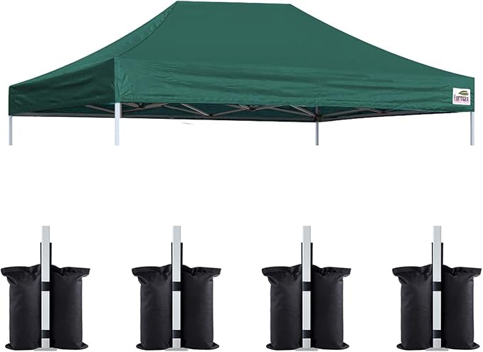 Eurmax USA Pop Up Canopy Top Gazebo Tent Cover Replacement Top Only,Bonus 4PC Pack Weight Bag (10x15, Forest Green)