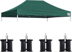 Eurmax USA Pop Up Canopy Top Gazebo Tent Cover Replacement Top Only,Bonus 4PC Pack Weight Bag (10x15, Forest Green)