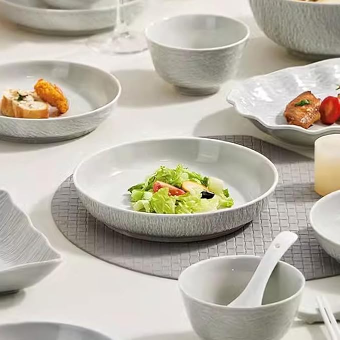 Camping Plates Dinner Plates, Dishes, Household Ceramic Dishes, Tableware, Light Luxury Dinner Plates, Deep Dishes, Dishes Decorative Plate(A*6)