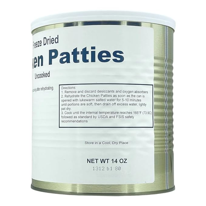 Military Surplus Freeze-Dried Chicken Patties 14 Oz | Long-Term Emergency Food | 25+ Year Shelf Life | Fully Cooked, High-Protein Survival Meal | Ideal for Camping & Outdoor Adventures