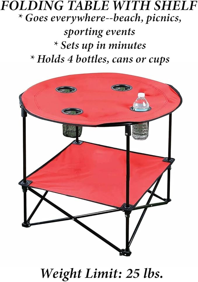 Etna Portable Camping Table Folding Camp 28 Inch Foldable Beach Outdoor with Cup Holders & Carry Bag for Camping, Beach, Backpacking, Tailgating, Patio, RV - Red (5075-RED)