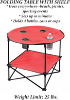 Etna Portable Camping Table Folding Camp 28 Inch Foldable Beach Outdoor with Cup Holders & Carry Bag for Camping, Beach, Backpacking, Tailgating, Patio, RV - Red (5075-RED)