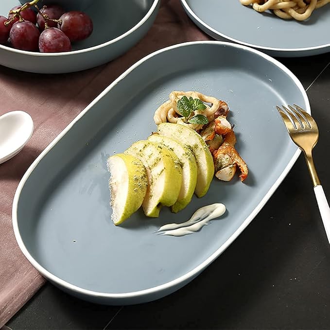 Kitchen Dinnerware Set, Break Chip Resistant Dishes Plates and Bowls | Nordic Simple Solid Color Bone China Tableware for Family Gathering and Gift