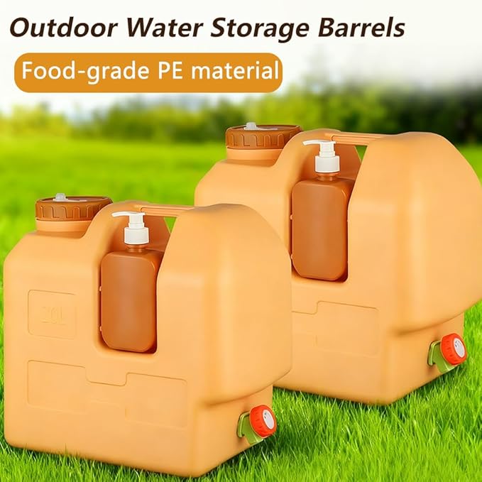 5 Gallon (20L) BPA-Free Extra Thick & Large Capacity Water Jug w/Spigot + Hand Sanitizer Bottle, Leak-Proof Heavy Duty Portable Container for Camping Hiking Picnic Emergency Use w/Extension Tube