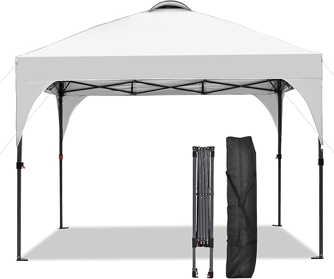GDY 10x10 Easy Set Up Camping Canopy, Pop Up Tent with 4 Piece Sidewalls, Easy Up Canopy for Events, Parties, Gatherings, Camping, White.