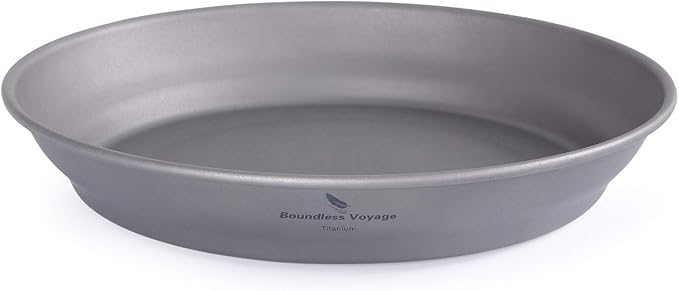 Boundless Voyage Ultralight Titanium Bowl Pan Plate Dish with Carry Bag Outdoor Camping Portable Tableware Cookware ((Plate-M)-Ti15167B)