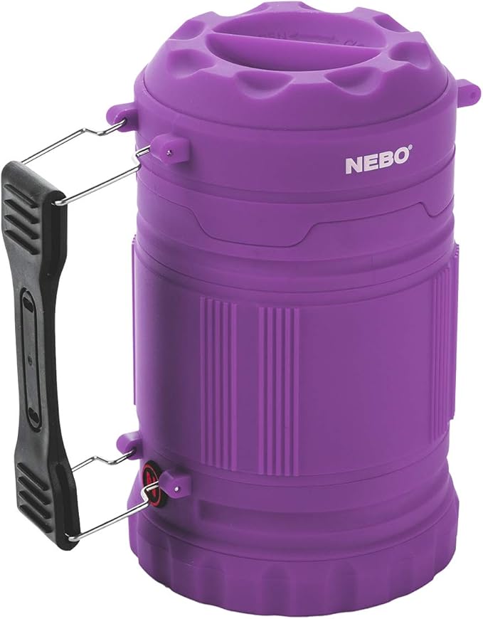 NEBO Poppy Lantern | 300 Lumen Latern and Spot Light, Dimmable, Rubberized Impact-Resistant Body, Adjustable Handle, Water-Resistant, Included 3X AA Batteries (Purple)