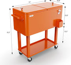 VINGLI 80 Quart Rolling Ice Chest, Portable Patio Party Bar Drink Cooler Cart, with Shelf, Beverage Pool with Bottle Opener