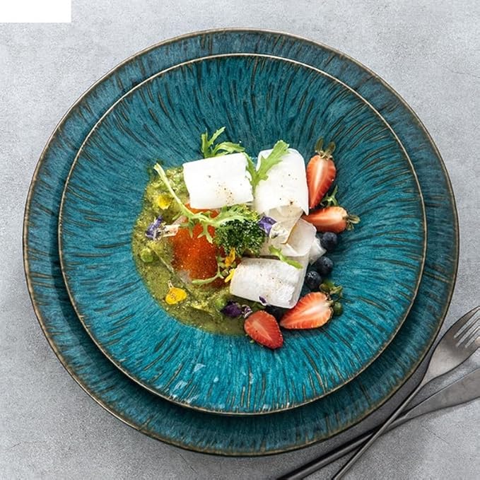 Camping Plates Ceramic Dinner Plate Fruit Salad Bowls Sushi Dishes Vegetable Plate Cooking Dish Restaurant Round Tableware Snacks Desserts Tray Decorative Plate