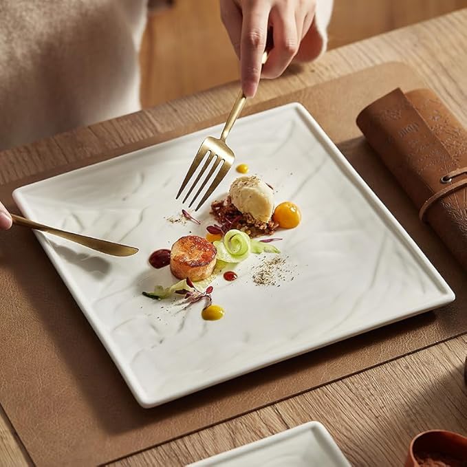Camping Plates White Steak Plate Square Western Food Creative Simple Tableware Ceramic Flat Cold Dish Decorative Plate(11.8inch)
