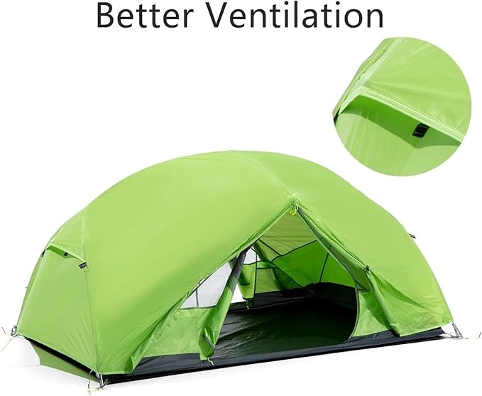 2 Person Ultralight Camping Tent 20D 380T Nylon Double Layer Waterproof Backpacking for Hiking Travel with Free Mat