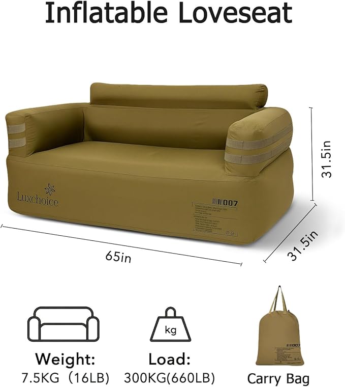 Portable Inflatable Couch for Camping with Built-in Pump Durable Inflatable Furniture Comfortable Blow Up Couch Stylish Outdoor Air Sofa Perfect for Backyard Beach Music Festival Party | Auto Cordless Pump, Durable Fabric, Puncture Resistant, Stain-Res...