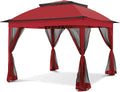 COOS BAY 11x11 Pop Up Gazebo with Mesh Netting, Instant Outdoor Canopy Tent, Water Resistant Shelter with UPF 50+ UV Protection, 121 Sq Ft Coverage, Red