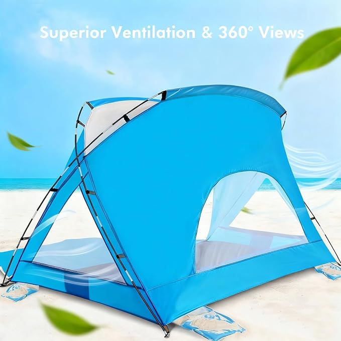 Beach Tent, Portable Sun Shelter for 2/3/4/6-8 Person with UPF 50+ UV Protection, Easy Setup Waterproof Beach Shade Canopy Cabana for Family Outdoor and Picnics, Fishing with Carrying Bag