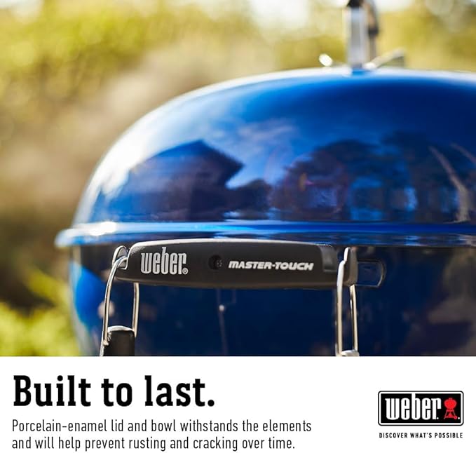 Weber Master-Touch Charcoal Grill, 22-Inch, Deep Ocean Blue – Premium Outdoor BBQ Grill with Tuck-Away Lid Holder & One‑Touch™ Cleaning System, Porcelain‑Enameled Kettle