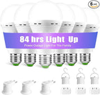 Emergency Rechargeable Light Bulbs, Stay Lights Up When Power Failure, 1500mAh 12W 60W Equivalent LED Light Bulbs for Home, Camping, Hiking ((with Hook,with Plug Cap,with socket adapter) 6 Pack