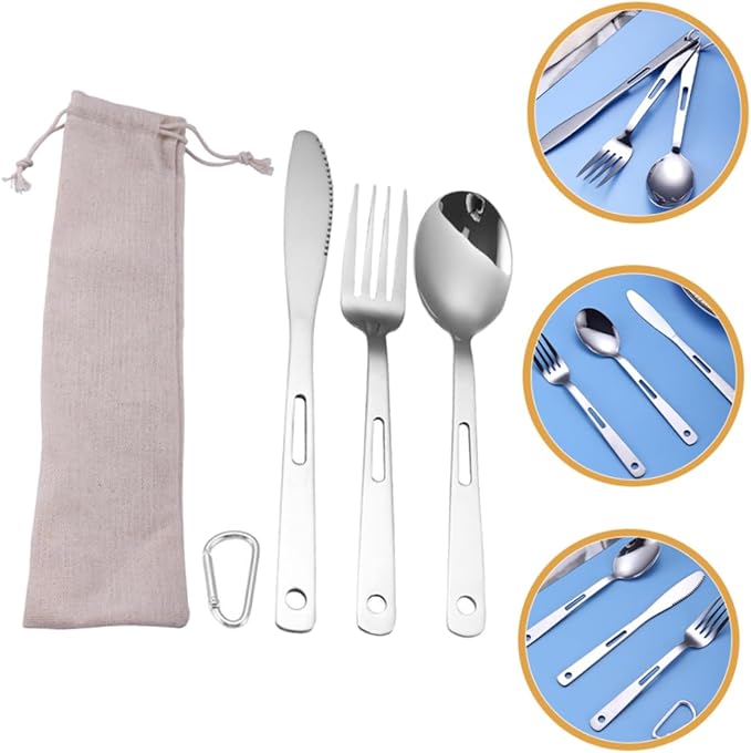 Yardwe 4sets Portable Stainless Steel Camping Cutlery Outdoor Tableware Fork Spoon and Cutter Compact Design for Easy Storage and Cleaning for Hiking and Picnics