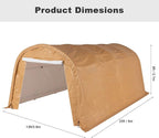 Carport 13 x 20 ft Outdoor Portable Storage Shelter Shed with 2 Rolled up Zipper Doors, Waterproof and UV Resistant Portable Garage Party Tent, Heavy Duty Car Canopy for Car, Truck, Boat, Brown