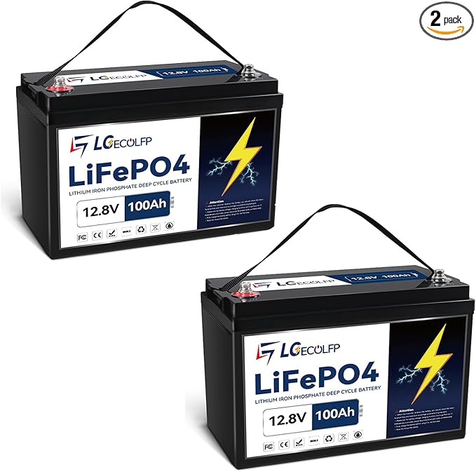 12V LiFePO4 Battery 100Ah 2Pack, 24V Lithium Batteries with 100A BMS,7000+Deep Cycles 12V Lithium Battery,1280Wh Output Power,Support in Series/Parallel,Perfect for RV,Solar, Marine,Camping