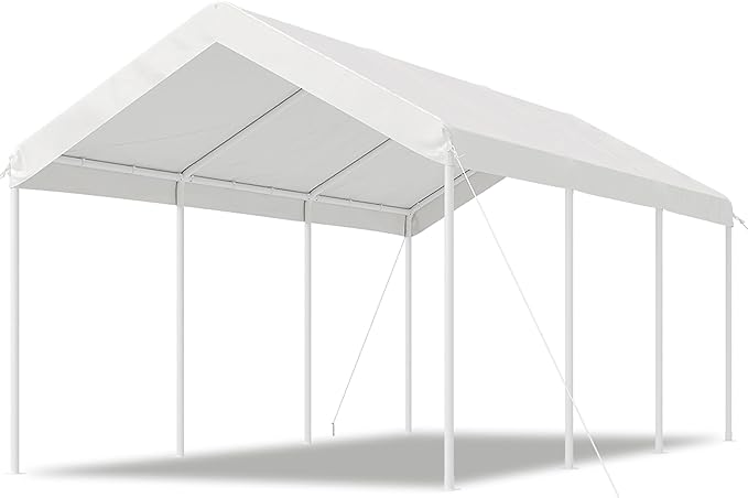 Aoxun 10x20 FT Carport Heavy Duty Car Canopy with Tarp & Wind Resistance Portable Garage Car Tent Outdoor Car Port with Tear Resistant Canopy, No Sidewall - Milky White