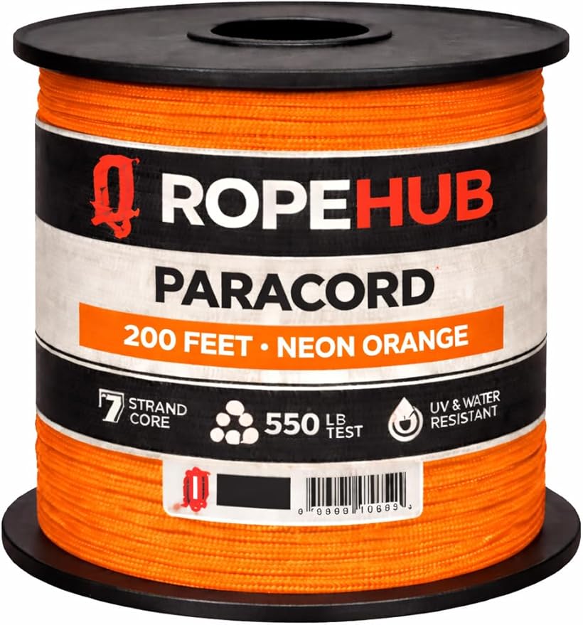 RopeHub 550 Paracord – 7 Strand Core Nylon Parachute Cord, 550 lb Test – Durable Utility Cord for Camping, Survival, DIY, Gear, Tents, Tarps – Multiple Colors & Lengths