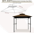 Grill Gazebo Replacement Canopy Roof – Hugline 5x8 Outdoor Grill Shelter Canopy Top Double Tiered BBQ Tent Cover Fit for Model L-GG001PST-F (Brown)