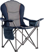 Large Camping Chair with Side Table Heavy Duty 500LBS - Folding Outdoor Chair with Cooler Bag (Blue & Light Gray, 1 PCS)