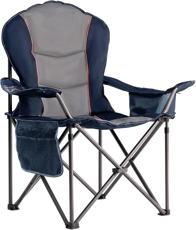Large Camping Chair with Side Table Heavy Duty 500LBS - Folding Outdoor Chair with Cooler Bag (Blue & Light Gray, 1 PCS)