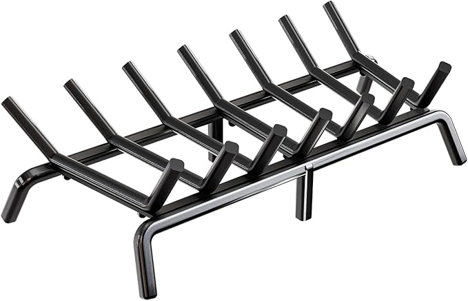 Idzo Cast Iron Fireplace Grate 24 inch, 3/4" Bar Fireplace Log Grate with Additional Leg for Sturdy Stand & Better Air Flow, Quick Assembly Fireplace Wood Grate for Indoor & Outdoor