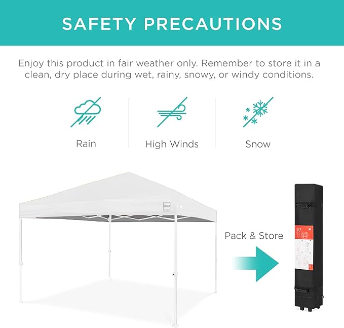 Best Choice Products 10x10ft Pop Up Canopy Tent, Outdoor Shade, 1 Person 1 Minute Set Up, Carry Case, 4 Weight Bags - White/White