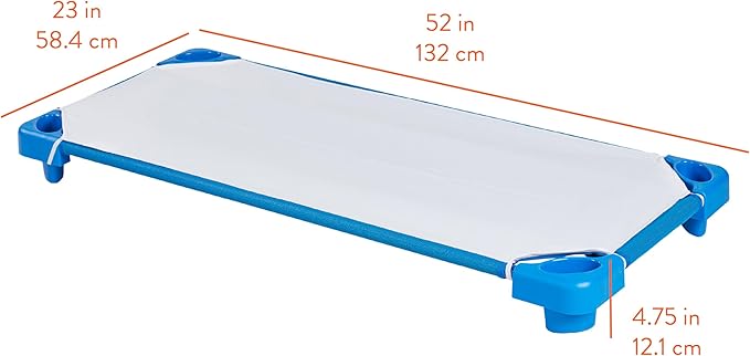 Sleepline Stackable Cot with Sheet, RTA, Sleeping Cot, Blue, 6-Pack