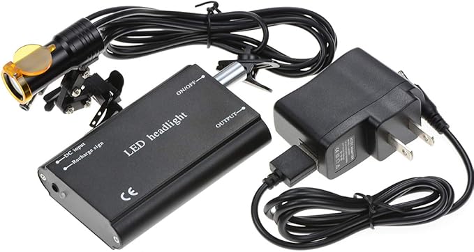 Superdental Protable LED Head Light Lamp for Binocular Loupe Metal Clip with Plastic Body for Fast Heat Dissipation (Black)