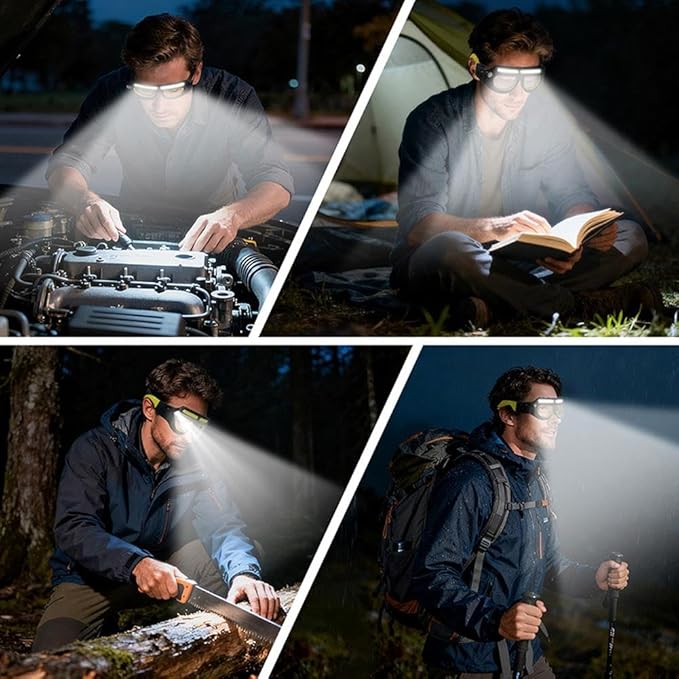 Rechargeable LED Motion Sensor Glasses Lamp,Hands-Free Head Light with Motion Sensor & Touch,Multifunctional 5 Modes Light Up Glasses,for Camping Fishing Cycling Hiking Night Work