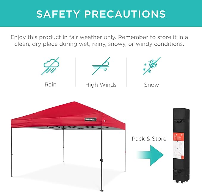 Best Choice Products 10x10ft Pop Up Canopy Tent, Outdoor Shade, 1 Person 1 Minute Set Up, Carry Case, 4 Weight Bags - Red