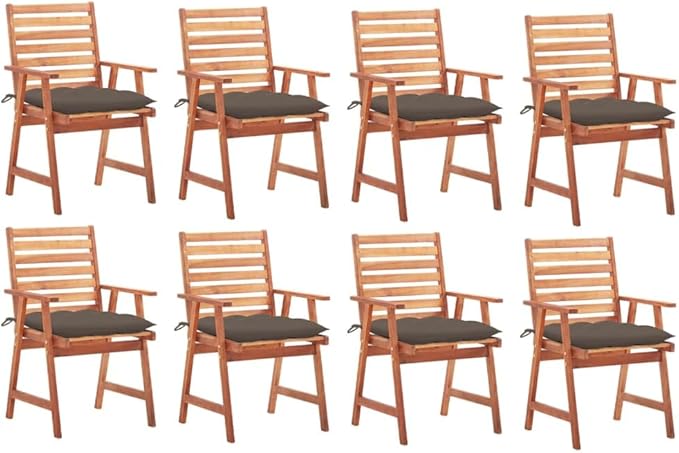 Patio Dining Chairs 8 pcs with Cushions,Outdoor Chairs,Decorative Chair,Reception Chair,Picnic Chair,Camping Chair,Breakfast Chair,Bistro Chair,for Backyard,Garden,Porch, Solid Acacia Wood