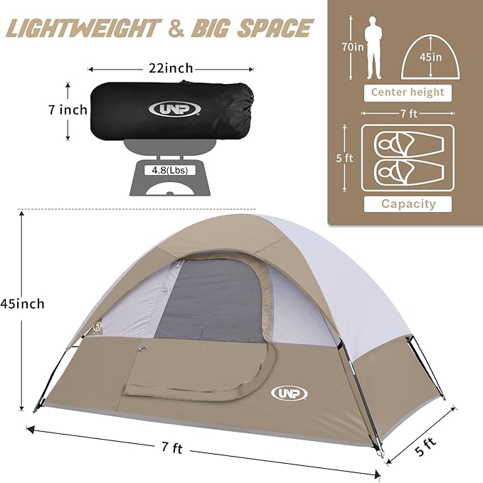 Camping Tent 2-4 Person, Waterproof Windproof Tent with Rainfly Easy Set up-Portable Dome Tents for Camping…