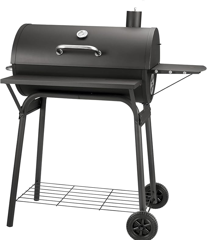 Barrel Charcoal Grill, Large Charcoal Grills with Front and Side Shelf, 627 Square Inches Cooking Grid, Outdoor BBQ Grill, Perfect for Backyard Camping, Patio Parties, and Picnics