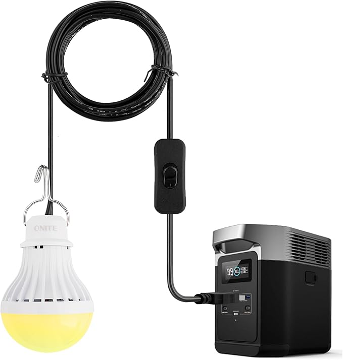 Onite USB LED Light Bulb, Emergency Backup Lighting for Camping, Garage, Power Outage Preparedness, for Portable Power Station & Solar Panel, Outdoor Lantern with Hook & 8.4ft Cord, Warm White (1)